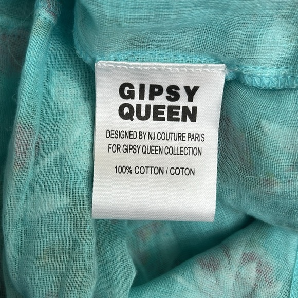 NWT Gipsy Queen Baroc Paris Floral Ruffle Tiered Halter Mini Dress Turquoise M - Picture 14 of 14